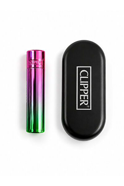 Clipper Metal Gaz Dolumlu Çakmak Pembe Yeşil Degrade Özel Kutulu Premium Model