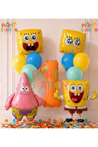 Parti Station Spongebob & Patrick Concept Balloon Set 1 Year Old - 11 Piece O...