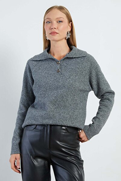 Fulla Moda Half Button Polo Neck Knitwear Sweater