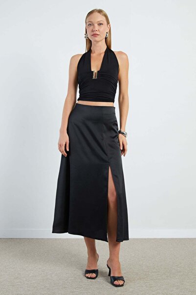 Fulla Moda Slit Maxi Length Satin Skirt