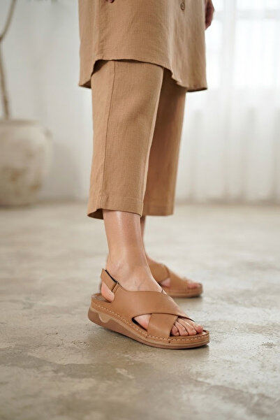 Esem M-019 Tan Genuine Leather Women's Sandals