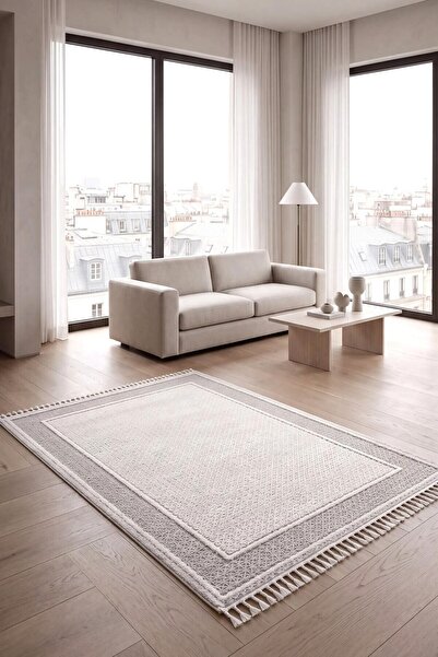 Eliz Home Krem Renk Modern Dokuma Halı Bukleli Yumuşak Halı Oturma Odası Salo...