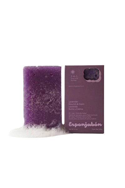 Esponjabon , Lavander, Nourishing, Soap & Sponge 2-In-1, For Face & Body, 120 g