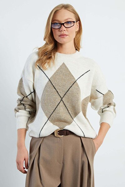 Fulla Moda Baklava Patterned Oversize Sweater