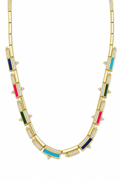 Jack Ferrero Stylish Design Necklace with Steel Color Enamel and Stones - Mod...