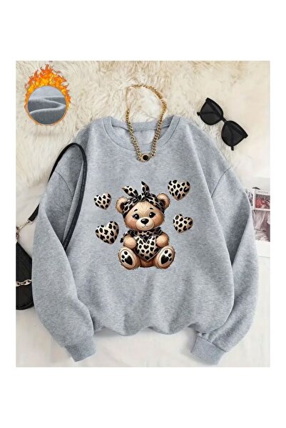 DAXİS Sportwear Company Hearted Bear Printed Crewneck Sweatshirt