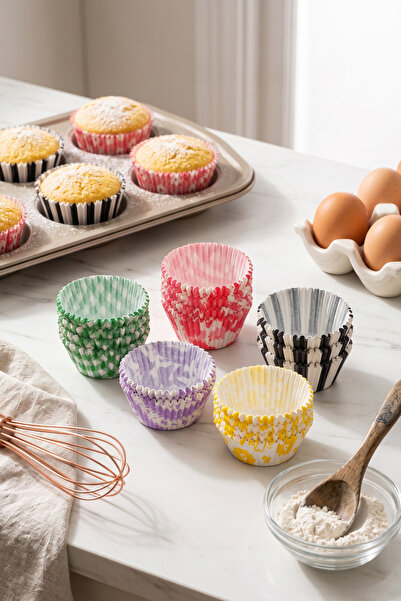 wise tree 100'lü Renkli Desenli Pilili Muffin Kalıbı Cupcake Kapsülü Kek Pişi...