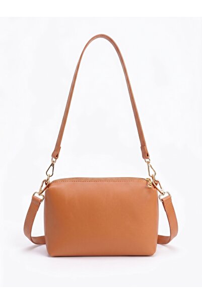 PurpleART Women's Tan Zippered Adjustable Strap Shoulder and Crossbody Bag Da...