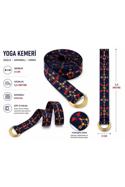 aurellen Yoga Kemeri 3 cm x 2,5 Metre – Metal Halkalı Dayanıklı Dokuma Esneme...