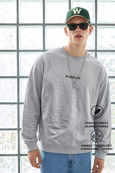 DAMGA JEANS Men's Long Sleeve Crew Neck Anthracite Sweatshirt