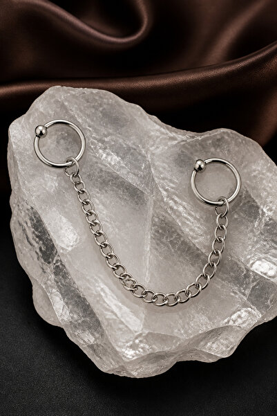 Sinsemilla Jewelry Zincirli Çift Halka Köprü Piercing 38 mm 316L Paslanmaz Çelik