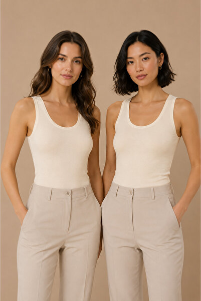 Nymora Women's U-Neck Thick Strap Cotton Modal Extra Ribbed Undershirt 2-Pack...