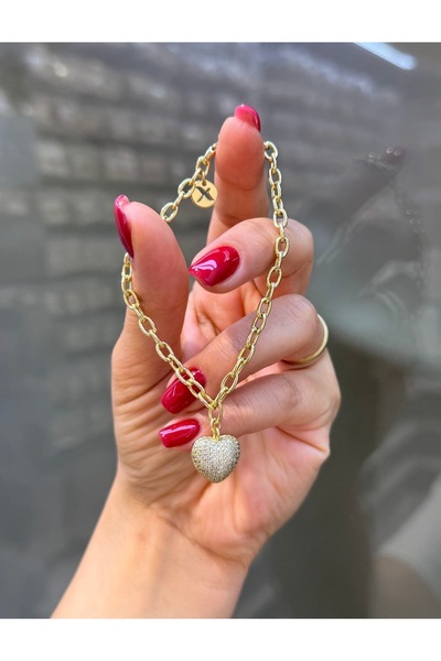 XUPING JEWELRY 14K RENGİ ZİRKON TAŞLI KALP CHARMLI ÇELİK BİLEKLİK 20CM