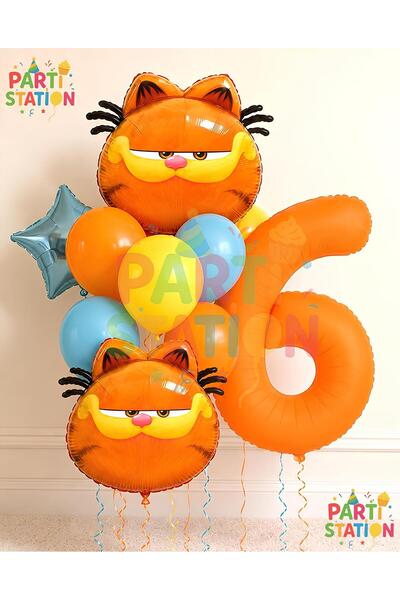 Parti Station Garfield Balloon Themed 6 Year Old 10 Piece Birthday Balloon Se...