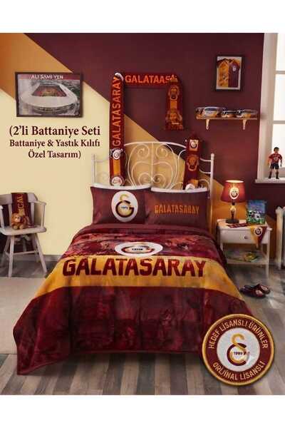 Taç Lisanslı Galatasaray Aslan Taraftar Battaniye Seti Tek Kişilik (Battaniye...