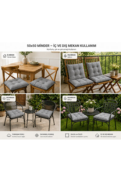 Yuvina Home 2li Set 60x60 cm Kapitoneli Sandalye Minderi – Kare Oturma Minderi