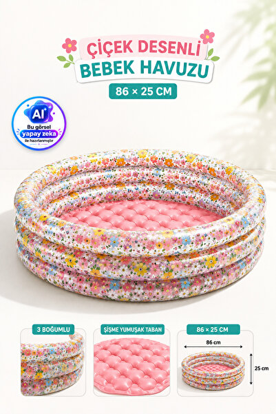 YILDIRIM OYUNCAK 3 Boğumlu Çiçek Desenli Bebek Şişme Havuzu 86x25cm – Yumuşak...