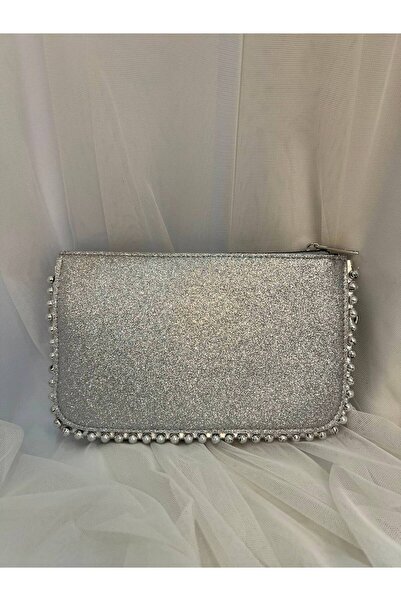 todays co İnci Detaylı Simli Silver Mini Zincirli Çanta