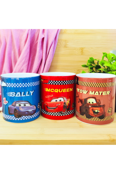 kuttuushop Şimşek McQueen 3'lü Arkadaşlık Kupası Büyük Bardak Kahve Çay Finca...