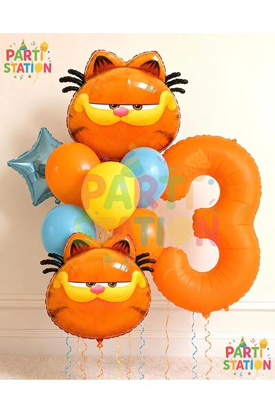Parti Station Garfield Balloon Themed 3 Year Old 10 Piece Birthday Balloon Se...