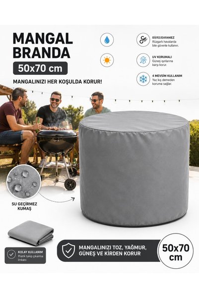 80x70 Cm Yuvarlak Mangal Brandası Bahçe Mangal Örtüsü Su Geçirmez Toz Güneş Koruyucu Koruma Örtüsü
