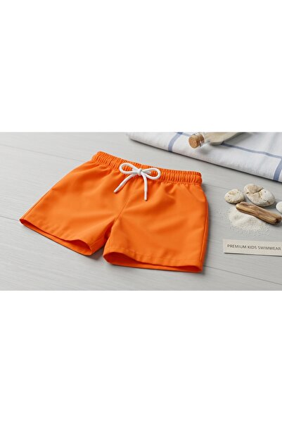 MİLAYS LİFE HOME COLLECTİON Boys' Orange Color Lace-Up Swim Shorts with Mesh ...