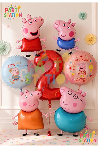 Parti Station Peppa Pig & George Themed 2-Year-Old - 7-Piece Foil Balloon Set...