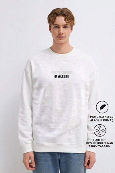 DAMGA JEANS Men's Premium Cotton Loose White Printed Sweatshirt