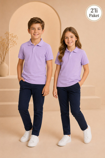 Loule Children's Unisex 2-Piece Short Sleeve Polo Collar T-Shirt 100% Cotton ...