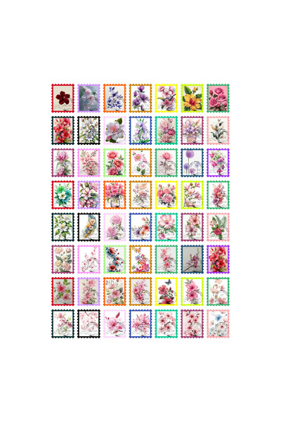 Ororabutik 56-Piece Botanical Postage Stamp and Flower Design Sticker Set Ret...