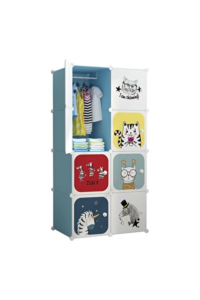 OEM Dulap modular pentru copii, Alb/Albastru, AT PERFORMANCE ® 8 rafturi, rez...