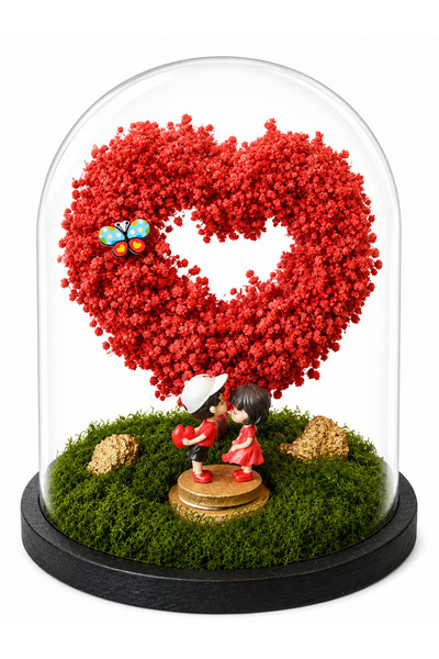 VicVi Handmade Cupola cu flroi criogenate si licheni- inima decorativa
