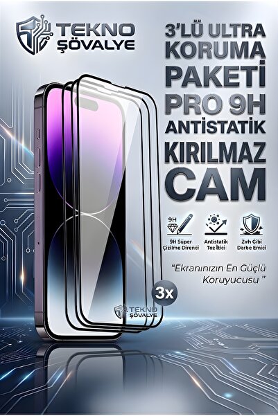 TEKNO ŞÖVALYE (3 Adet) iPhone 16 Plus Uyumlu Tam Kaplayan Antistatik 'Pro 9H'...