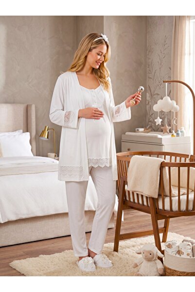 Lohussa New Season Ecru Rope Strap Lace Detailed Design Buttoned Maternity Pa...