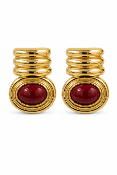 Jack Ferrero Yellow Toned Red Oval Stone Layered Stylish Design Bijouterie Ea...