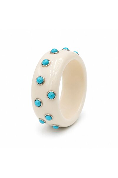 CHARMLUCKY Turquoise Stone Cream Bone Bracelet