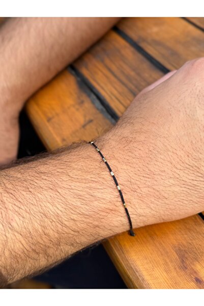 EskiJewelry 14 Ayar Altın Siyah İpli Kadın/Erkek Bileklik
