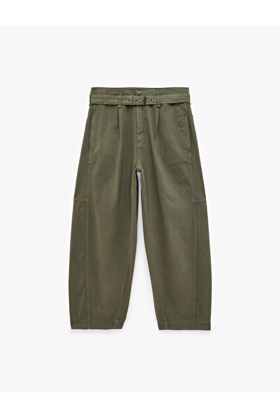 Koton Comfortable Fit Cotton Barrel Pants with Belt Detail and Pockets