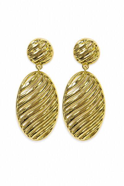 Jack Ferrero Stylish Dangle Oval Patterned Yellow Tone Bijoux Earrings for Wo...