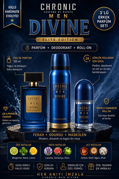 Chronic Men Divine 3'lü Erkek Parfüm Seti – Eau de Parfum 100 ml + Deodorant ...