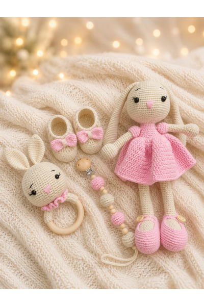 Zey's Amigurumi Amigurumi Uzun Kulak Tavşan Yenidoğan Set 4LÜ, Uyku Arkadaşı,...