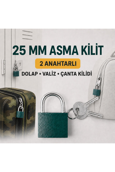 beneficio 25 mm Mini Asma Kilit 2 Anahtarlı – Valiz, Bavul, Çanta ve Dolap Ki...