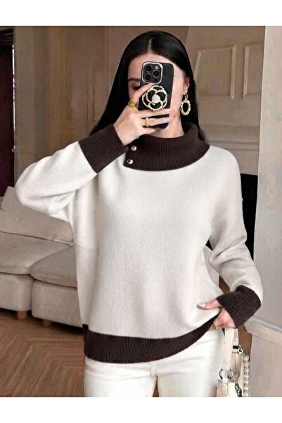 ZERELLE COLLECTİON Women's Knitwear Sweater with Collar and Button Details, S...