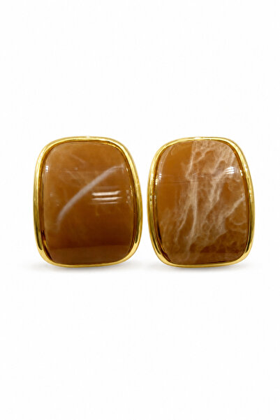 Jack Ferrero Modern Design Yellow Framed Brown Resin Patterned Bijoux Earrings