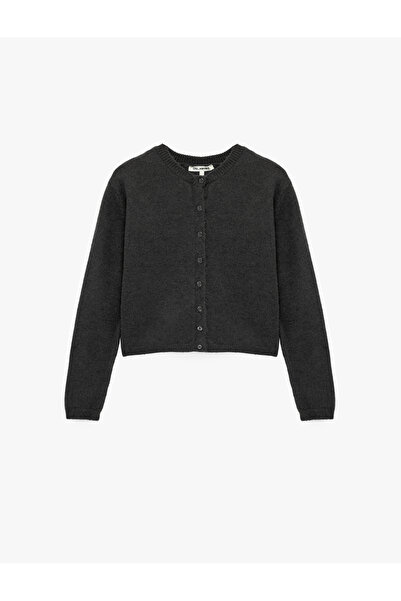 Koton Regular Fit Bisiklet Yaka Uzun Kollu Düğmeli Crop Triko Hırka