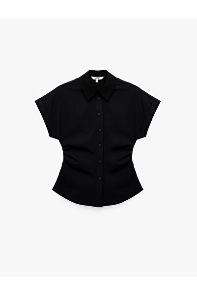 Koton Pamuklu Slim Fit Klasik Yaka Peplum Kesim Kısa Kollu Poplin Gömlek