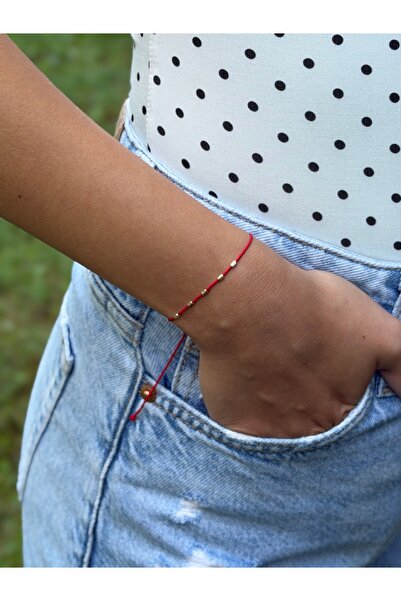 EskiJewelry 14 Ayar Altın Kırmızı İpli Bileklik