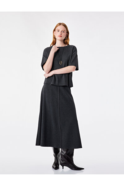 Koton Comfortable Cut Flounce Midi Skirt with Stitching Detail