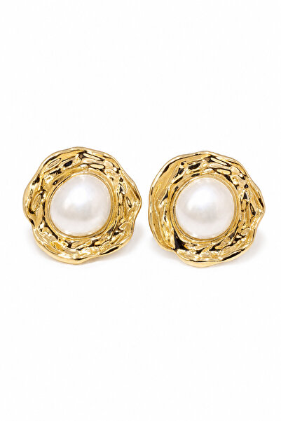 Jack Ferrero Wavy Form Pearl Detailed Yellow Color Bijouterie Earrings