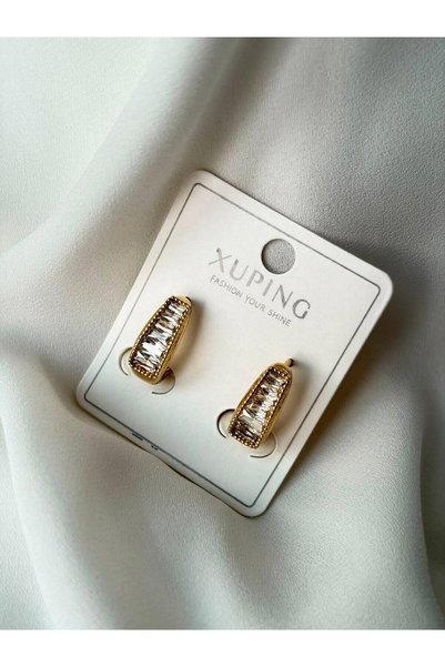 XUPING JEWELRY Gold Nova Crystal Baguette Stone Stainless Steel Earrings